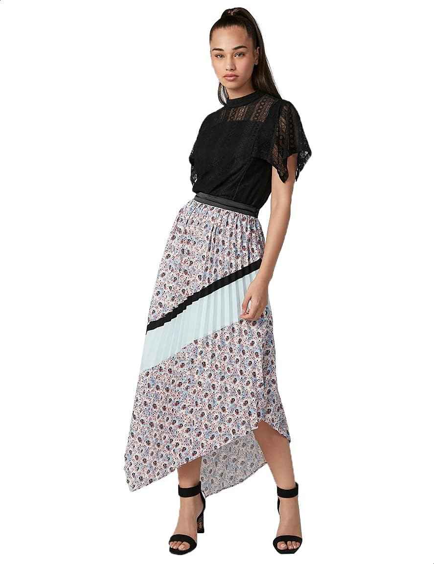 Elle Asymmetric-Hem Patterned Midi Skirts for Women - Safqqa Egypt