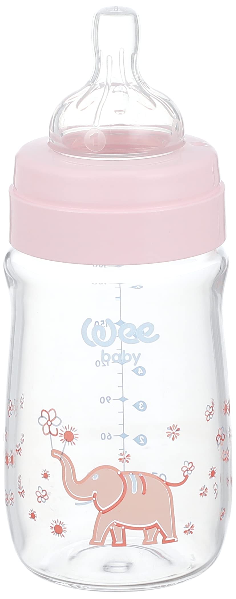 Wee Baby 140 Heat Resistant Glass Feeding Bottle with Wide Silicone Teat, 180 ml - Pink