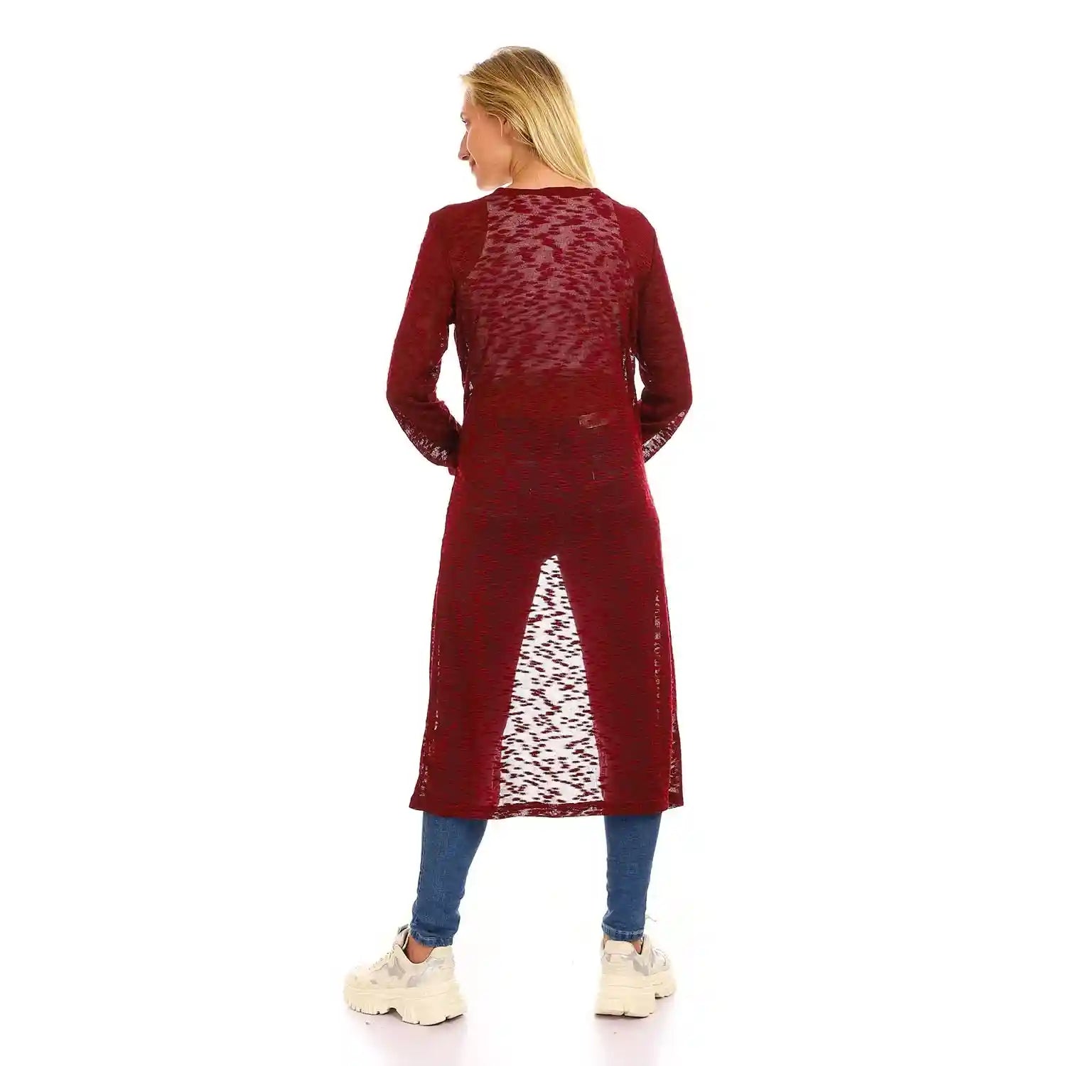 كارديجان جاميلا الطويل ذو النقشة الذاتية وتصميم الياقة المفتوحة مزيجًا من الأناقة والراحة. يتميز بنقشة مميزة وقصة أمامية مفتوحة