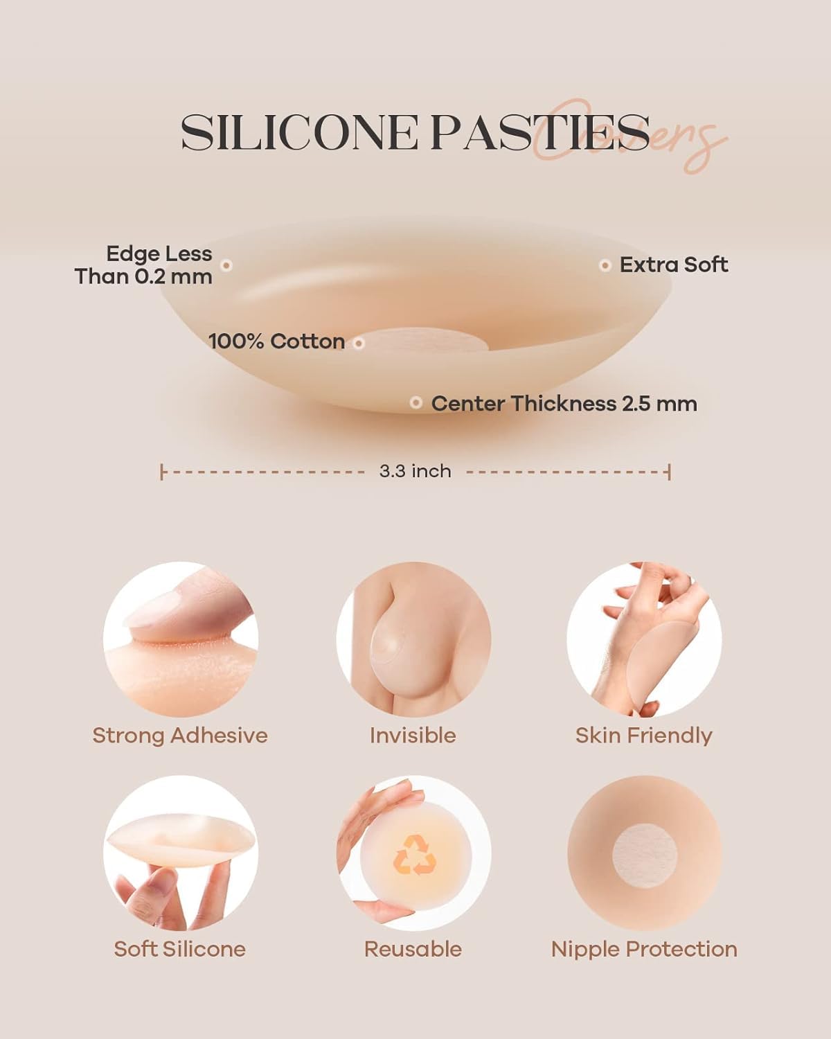 Amostby Nipple Covers for Women,2 Pairs Seamless Cakes Body Non Adhesive Silicone Bra,8CM Reusable Invisible Breast Petals with Travel Box - Safqqa Egypt