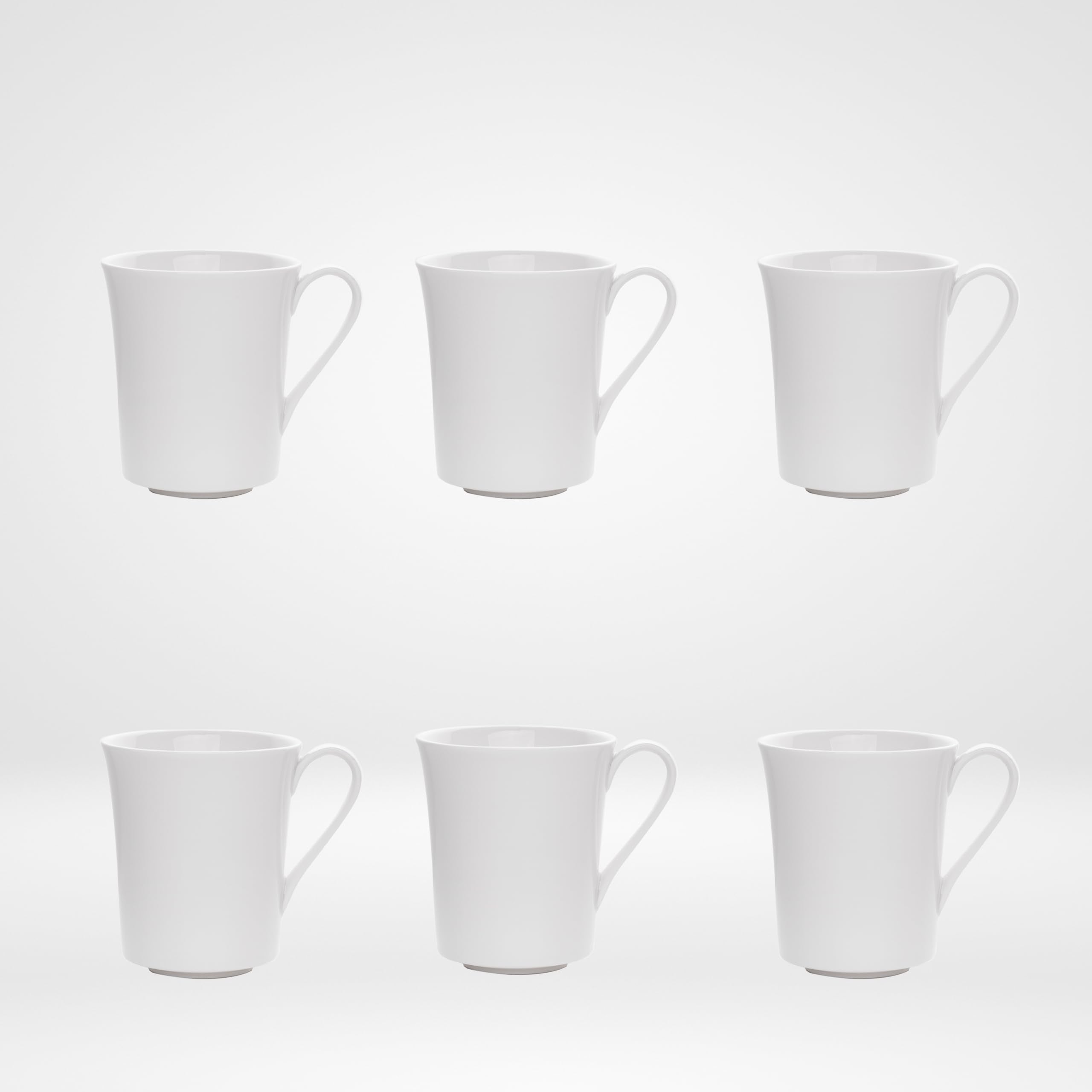 طقم أكواب بورسلين جالاكسي من فتحي محمود يشمل 6 أكواب بيضاء مصنوعة من بورسلين عالي الجودة لضمان المتانة والمظهر الأنيق