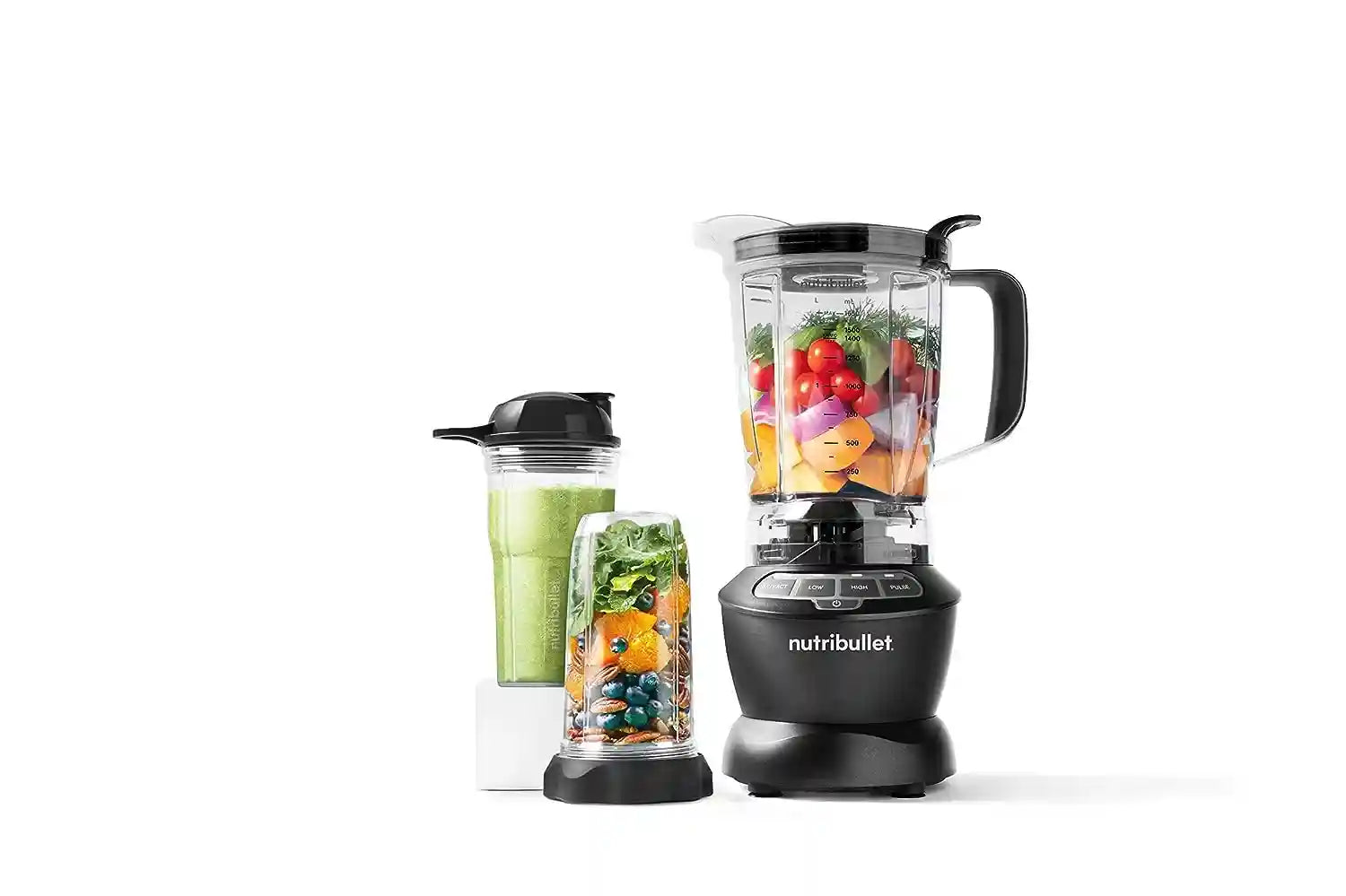 NutriBullet Full Size Blender + Combo , 7 Piece Set, Multi-Function High Speed Blender, Mixer System with Nutrient Extractor, Smoothie Maker, Dark Grey, 1000 Watts, NBC-0910B - Safqqa Egypt