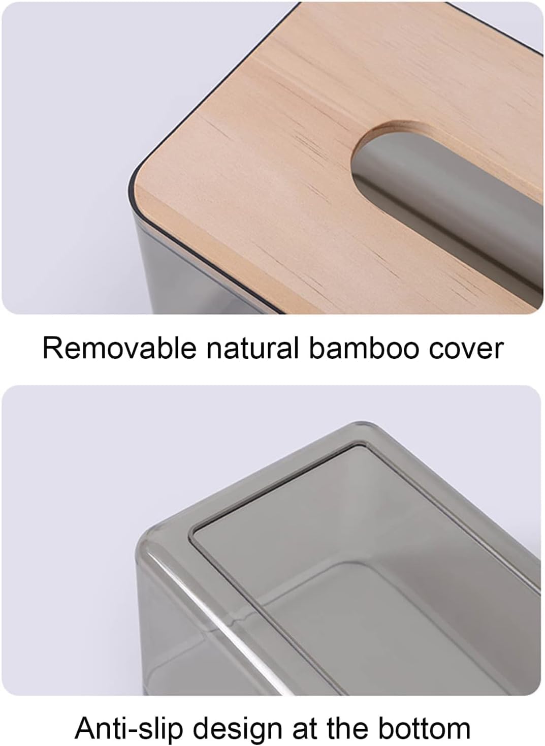 علبة مناديل مستوردة من الأكريليك بغطاء من الخيزران