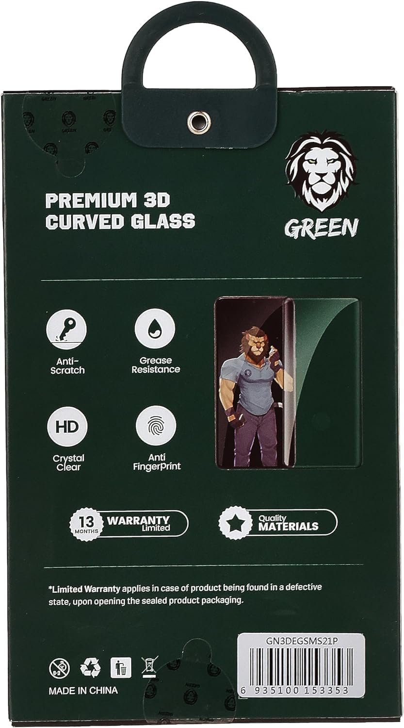 واقي شاشة زجاجي أخضر ثلاثي الأبعاد منحني لحواف دائرية لهاتف سامسونج جالاكسي S21 بلس 