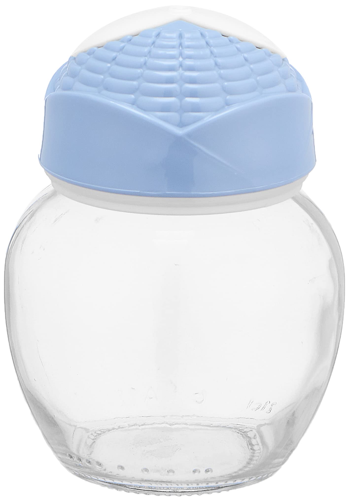 bager Round glass spice container with a plastic leaf-shaped lid (210 ml) - Blue * White