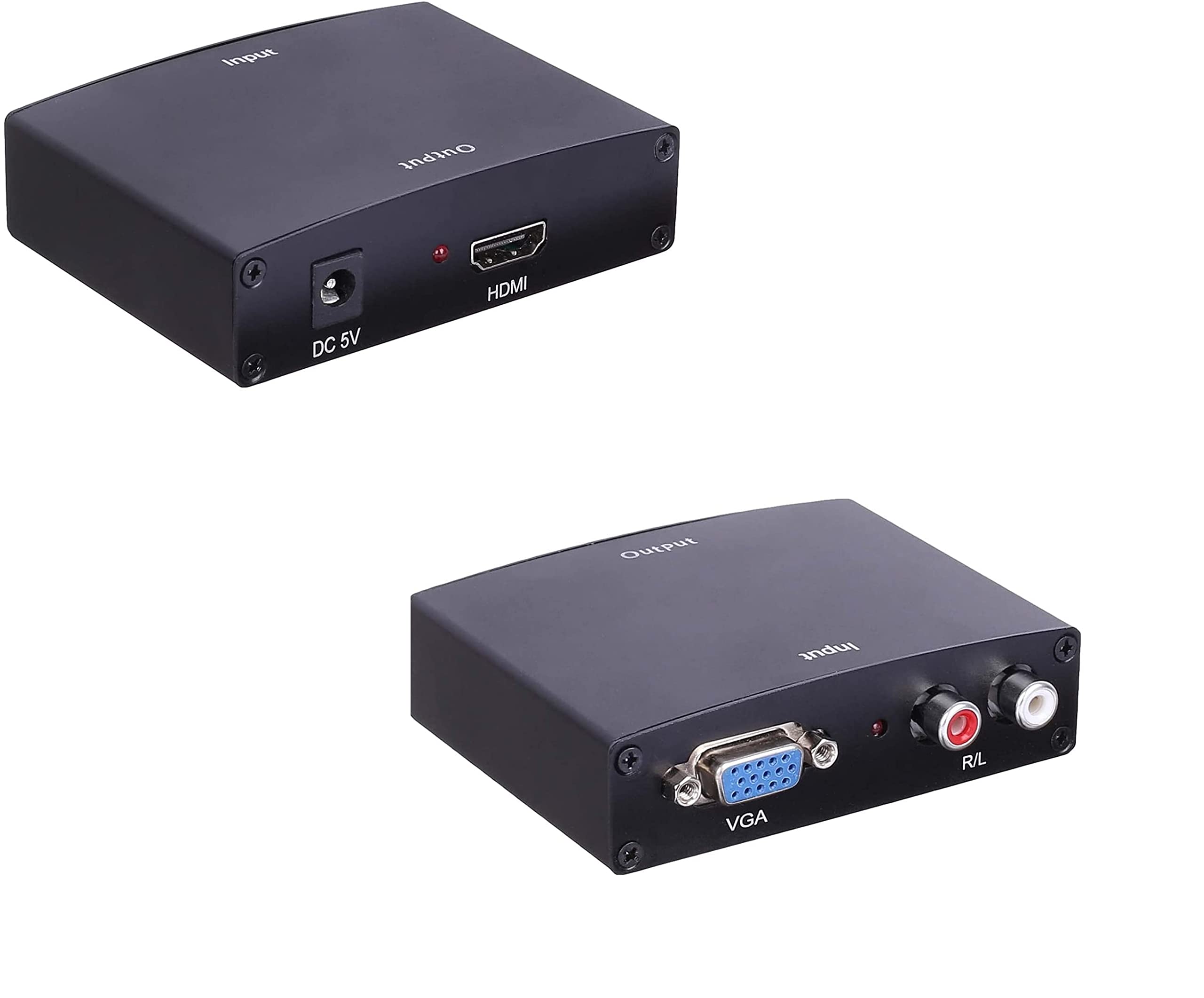 محول من Keendex من VGA إلى HDMI مع مدخل صوت RCA باللون الأسود هو جهاز عملي يسمح بتحويل إشارة الفيديو التناظرية من منفذ VGA إلى إشارة HDMI رقمية. 
