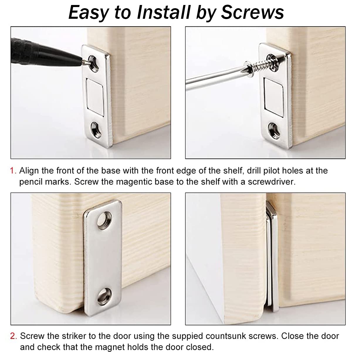 مغناطيس باب خزانة فائق النحافة مع براغي – مشابك مغناطيسية للأبواب والأدراج والنوافذ المنزلقة