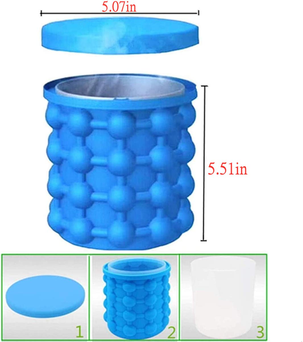 دلو ثلج من السيليكون 2 في 1 وقالب ثلج مع غطاء، صانع مكعبات ثلج من السيليكون، صانع مكعبات ثلج محمول من السيليكون (أزرق) - به خدوش