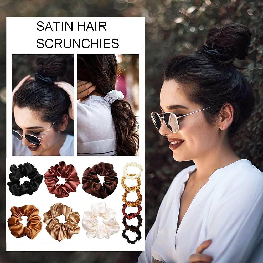 12 Pcs Satin Hair scrunchies, Colorful Silk Scrunchies Elastic Hair Tie Hair Band for Women Girls Teens Thick Thin Curly Hair