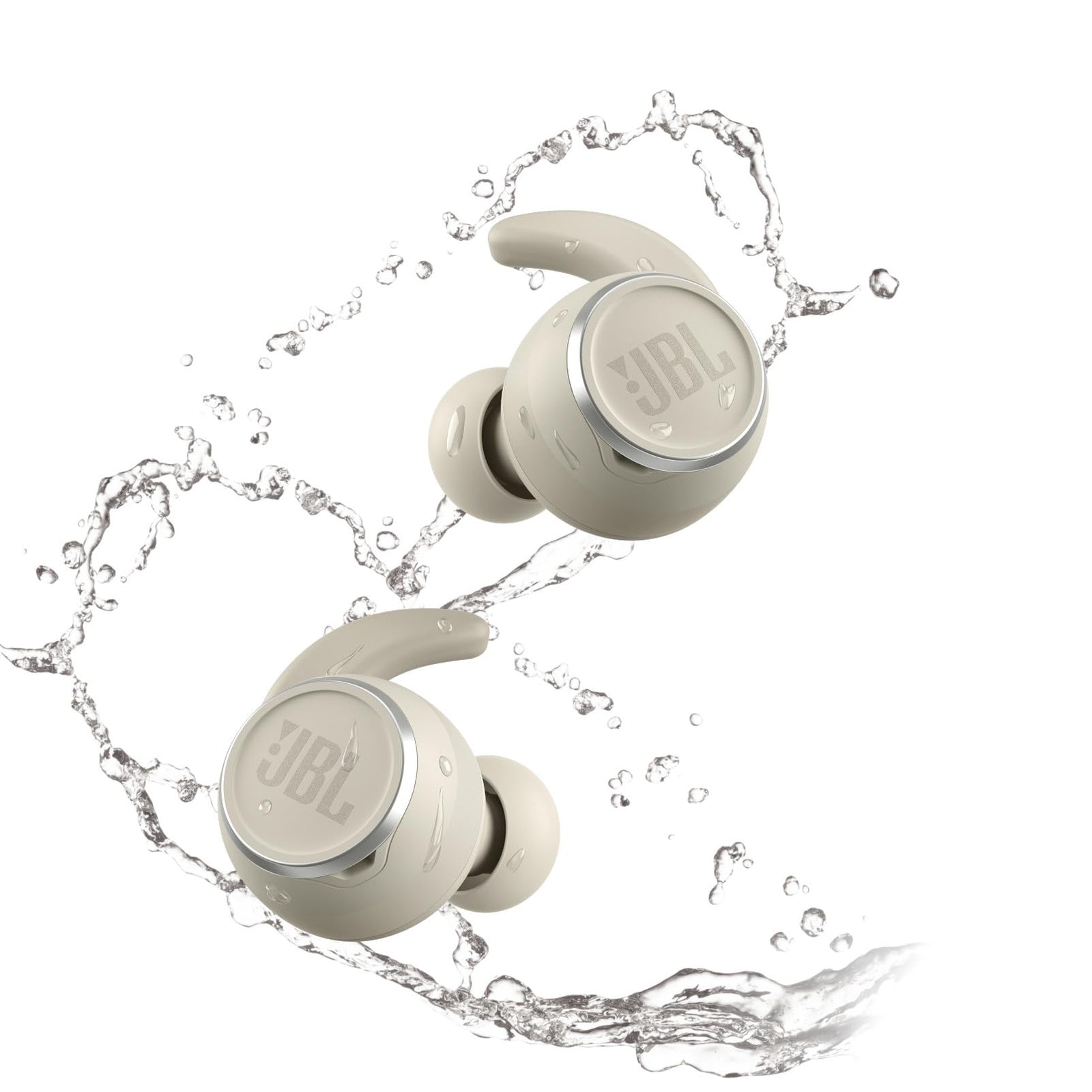 سماعات من JBL الصغيرة الرياضية المقاومة للماء بتقنية البلوتوث – باللون الأبيض هي سماعات أذن لاسلكية صغيرة