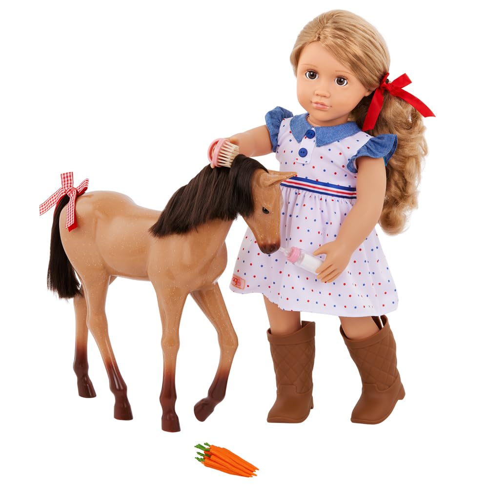 دمية فرس وفارس Our Generation Shelley & Buckskin Appaloosa – مقاس 18 بوصة للبنات من 3 سنوات فأكثر