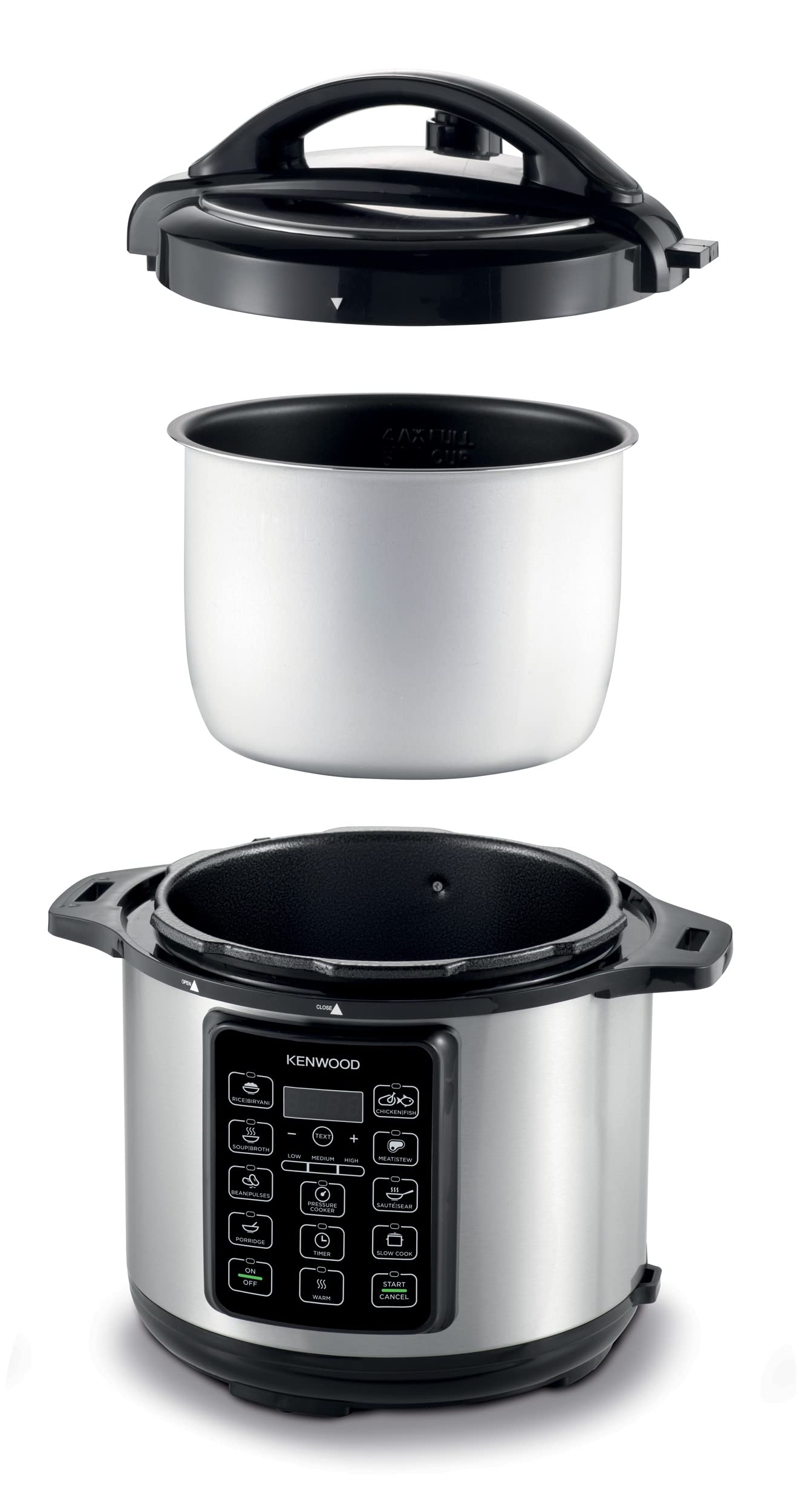 Kenwood 14-in-1 Electric Pressure Cooker 6L, 1000W Multifunctional Programmable Multicooker with 14 Smart Cook Programs & Safety Features – PCM60 Black/Silver