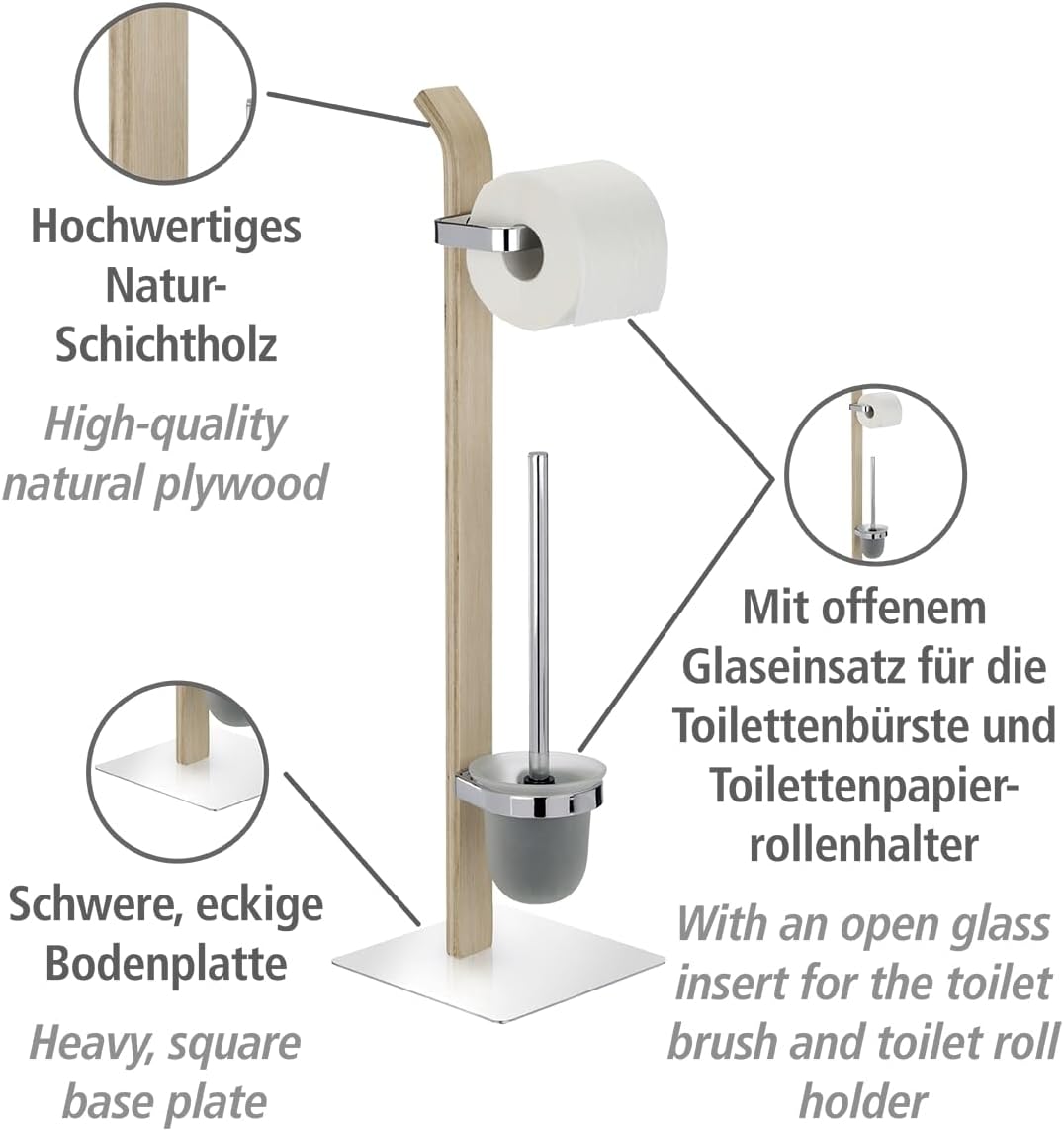 WENKO 20397100 Free standing toilet brush Samona Nature - Steel, 20 x 71.5 x 20 cm, Chrome