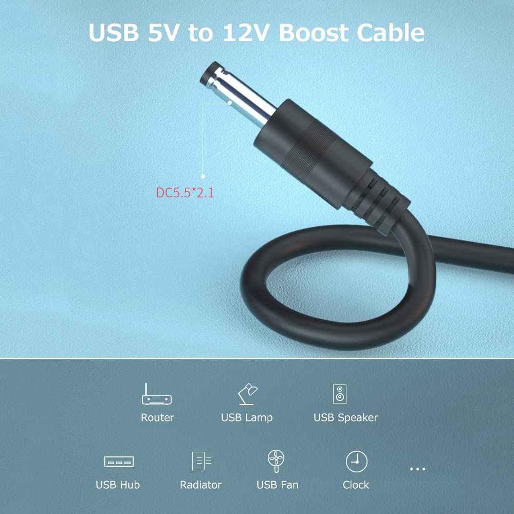 USB Boost Cable 5V to 12V Power USB Power Adapter Cable USB to DC Convert Cable DC 5.5 * 2.1 Power Port Wide Compatibility YINGJIAN - Safqqa Egypt