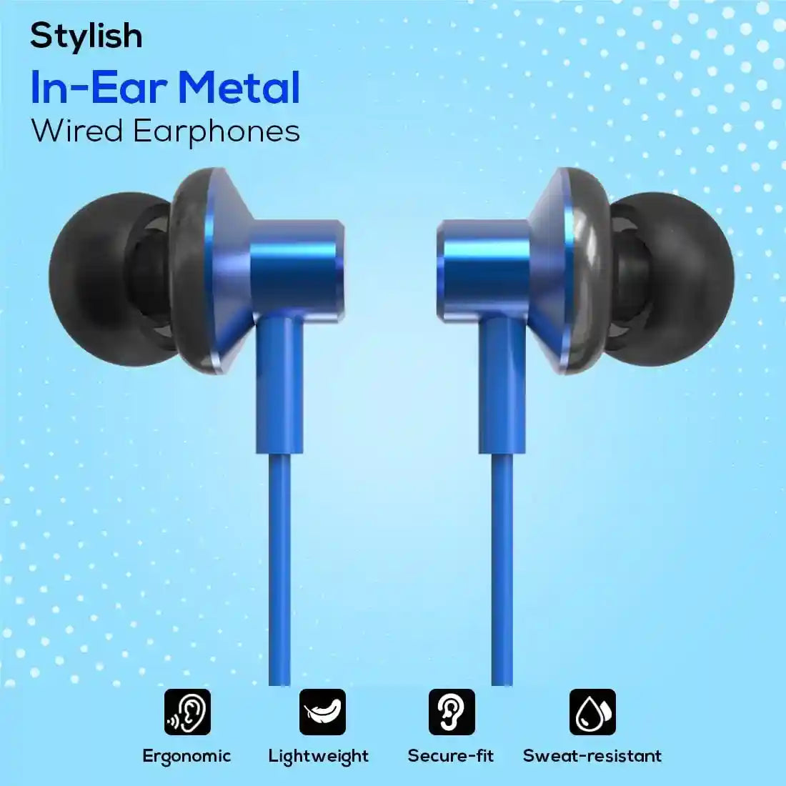 pTron (High Bass Earphones) in Ear Wired Earphones with Mic, 10mm Powerful Driver for Stereo Audio, Noise Cancelling Headset with 1.2m Tangle-Free Cable & 3.5mm Aux - (Blue) – Safqqa Egypt