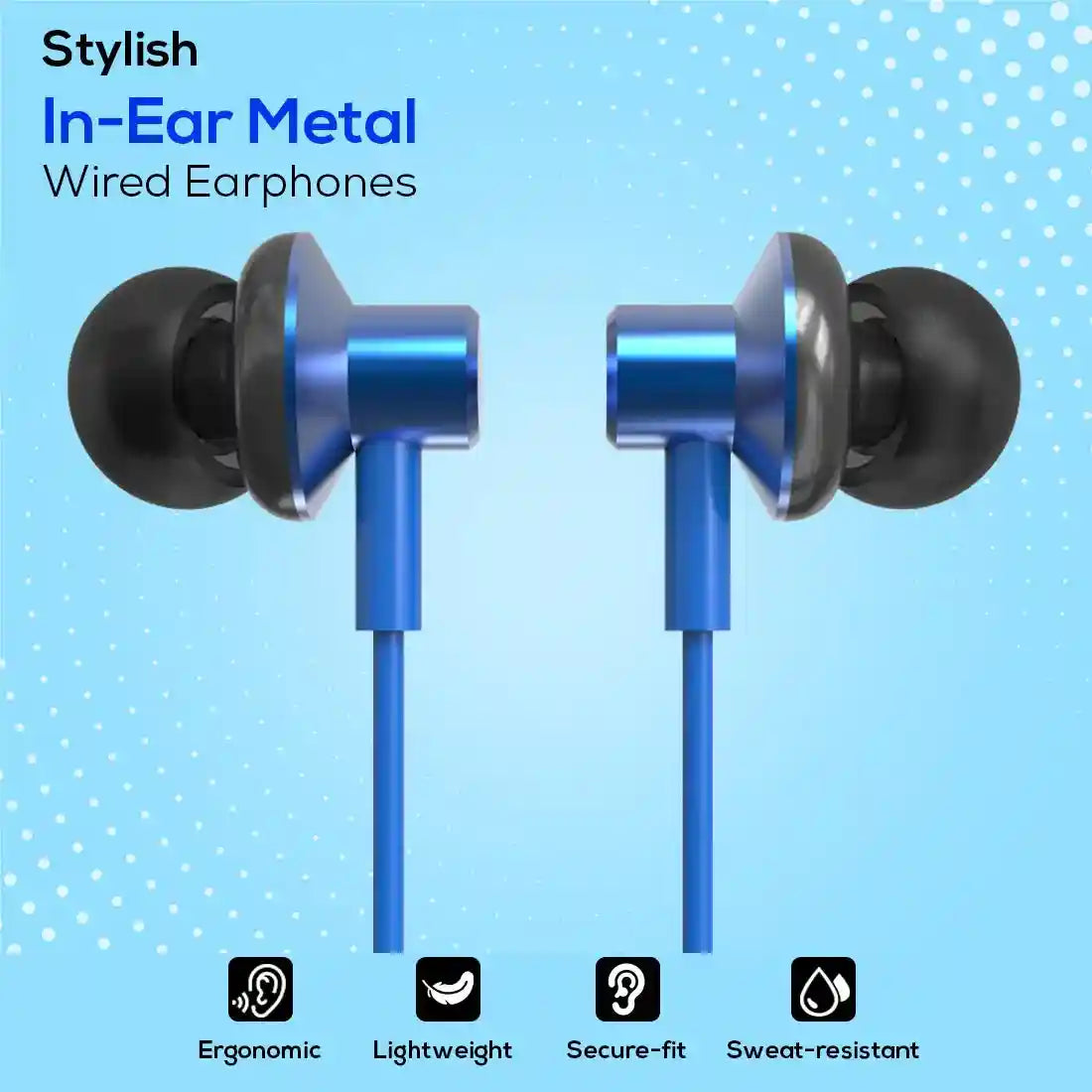 pTron (High Bass Earphones) in Ear Wired Earphones with Mic, 10mm Powerful Driver for Stereo Audio, Noise Cancelling Headset with 1.2m Tangle-Free Cable & 3.5mm Aux - (Blue) – Safqqa Egypt
