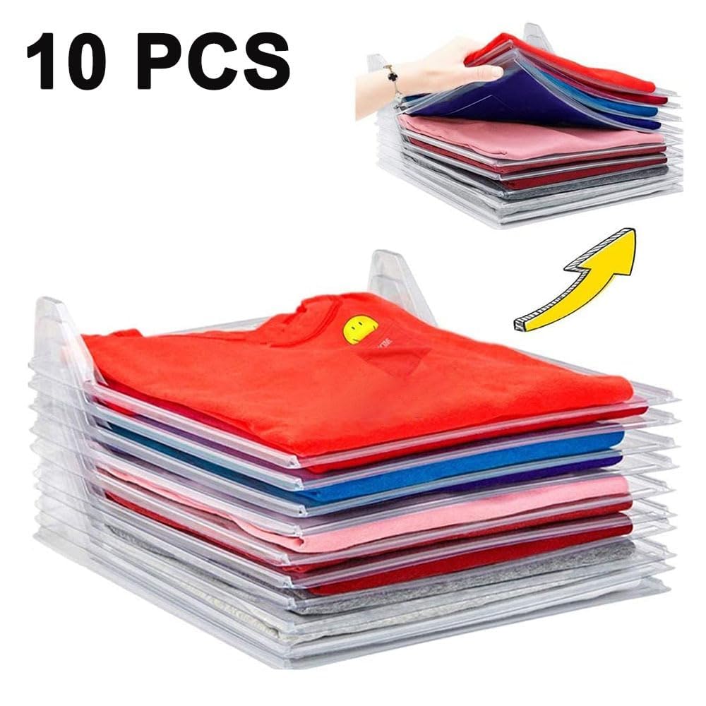 Goldedge T-Shirt Organizer Set for 10 Shirts, Space-Saving Stackable Folding System for Wardrobe & Suitcase Organization (10x1 Set) – Safqqa Egypt