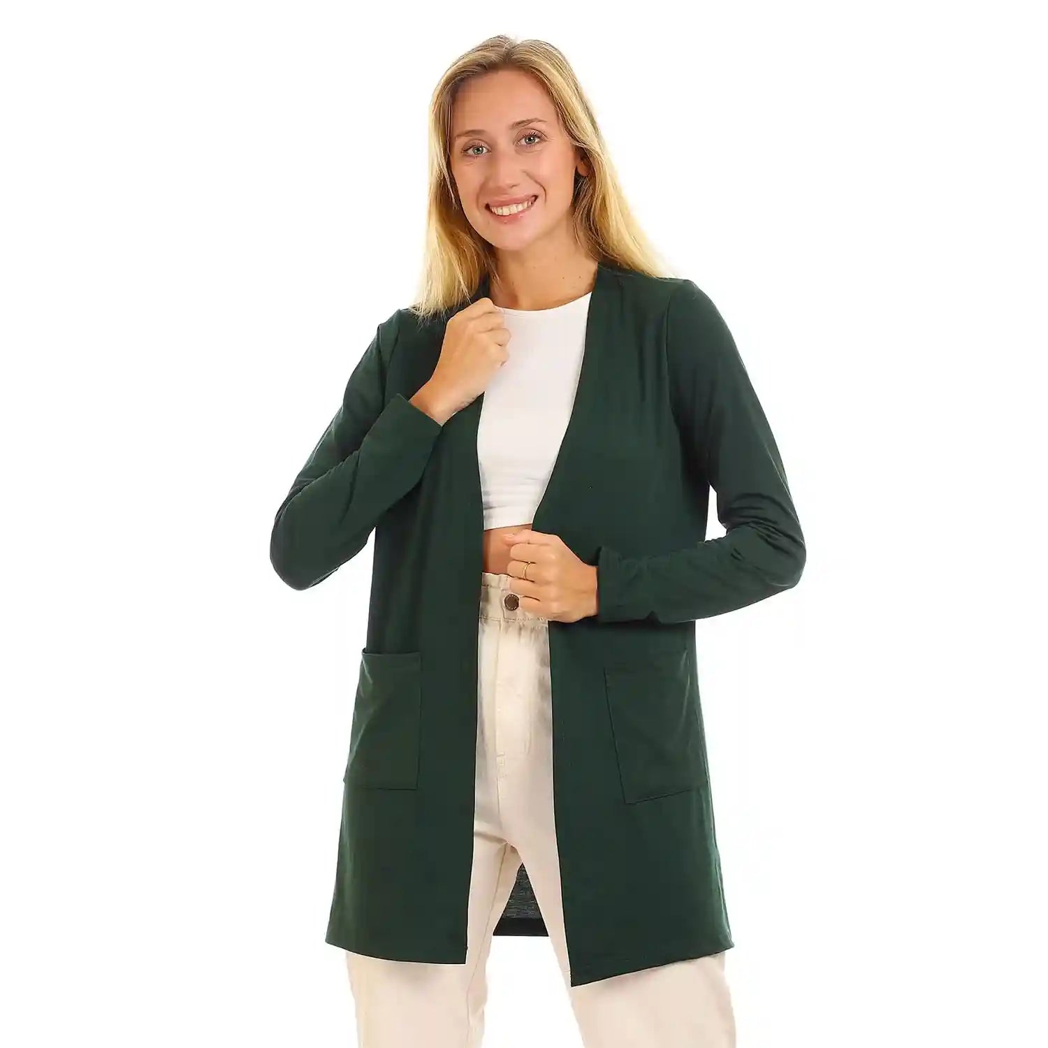 JAMILA Women Basic Plain Open Neckline Cardigan SWEATER