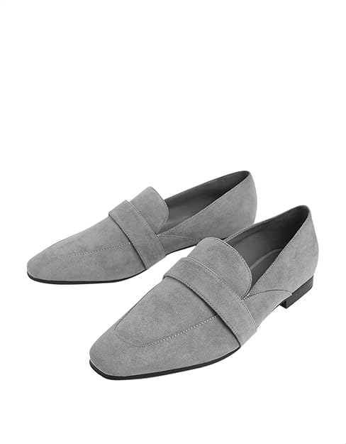 CHARLES & KEITH Women’s Suede Loafers with Wide Front Strap and Heel