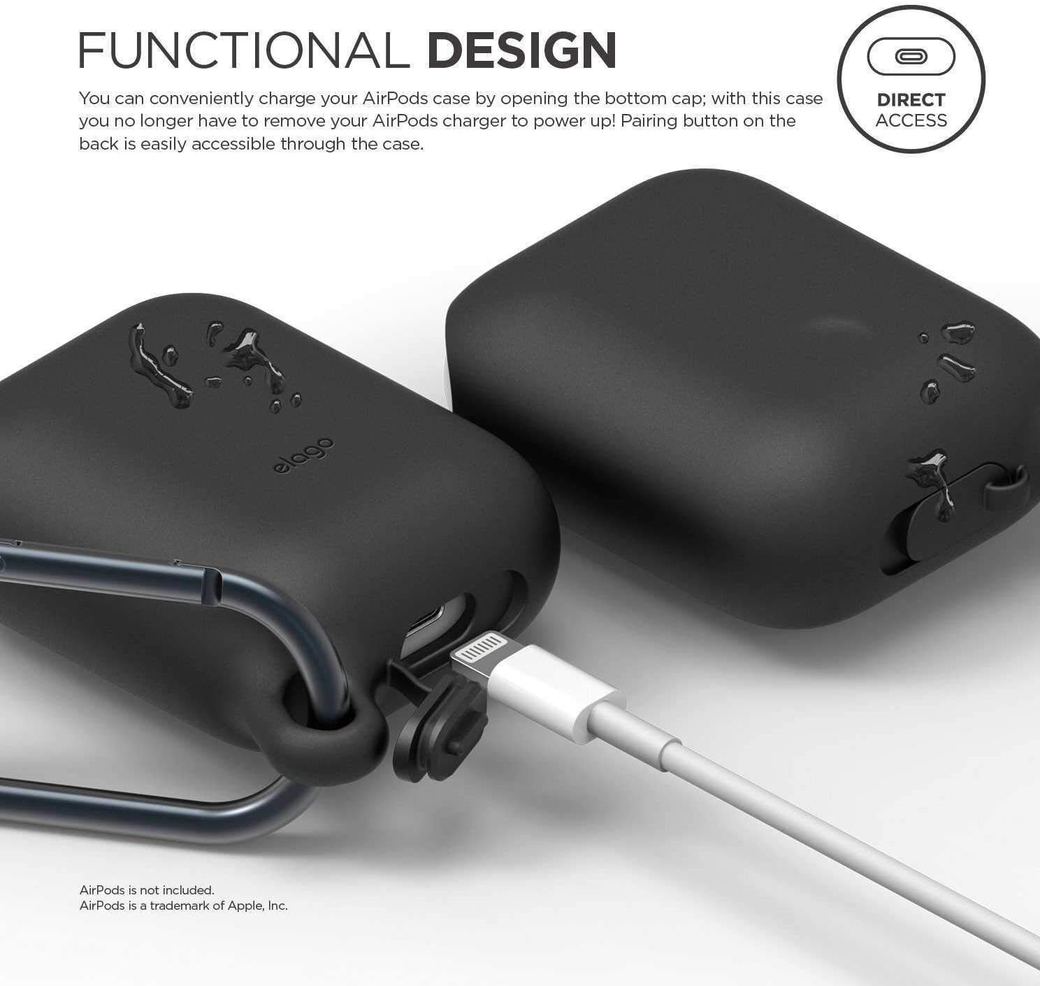 جراب ELAGO المقاوم للماء AirPods المعلقة - أسود