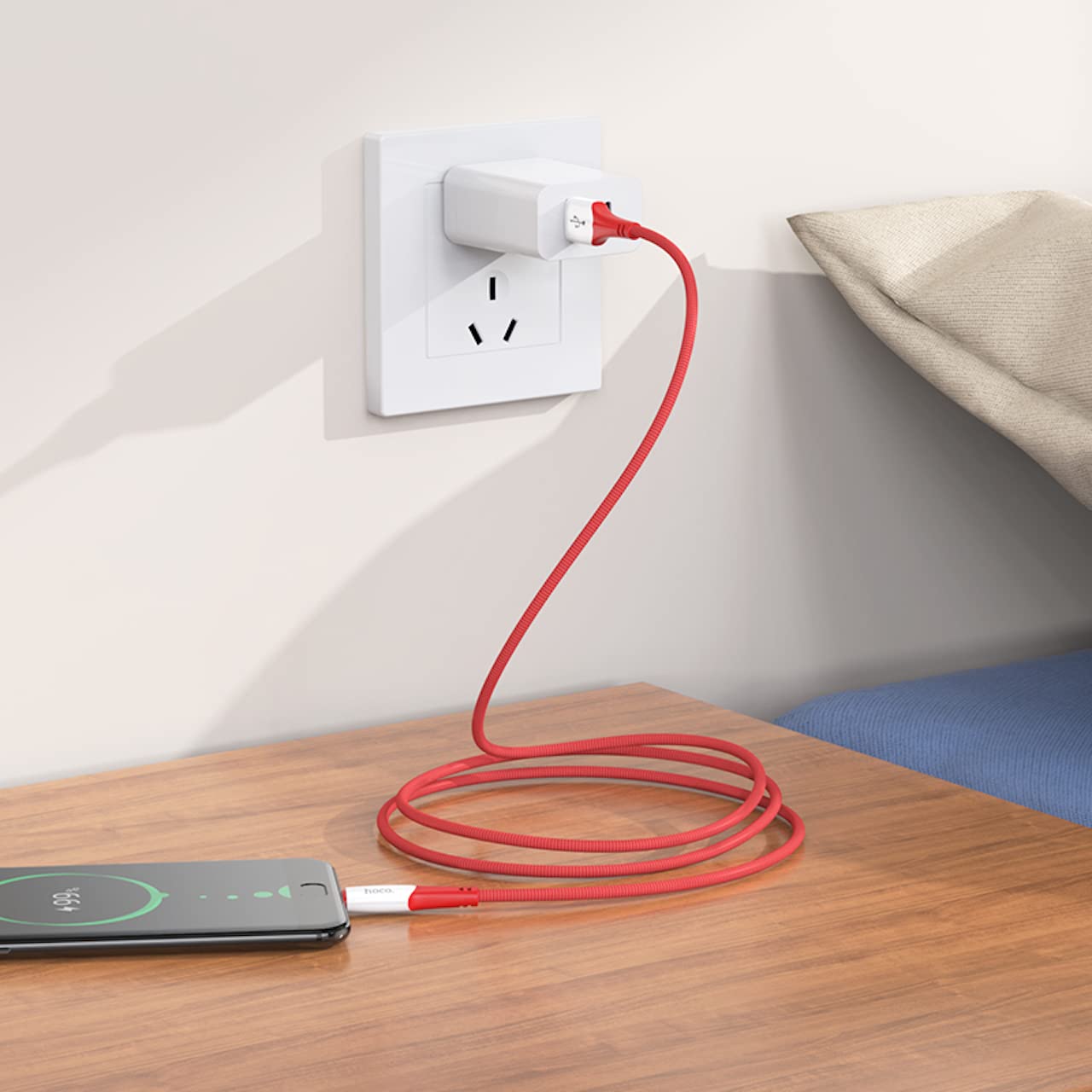 Hoco x70 - ferry charging and data transmittion cable (2.4a -1m), usb-a to micro-usb plug compatible with samsung huawei xiaomi oppo - red