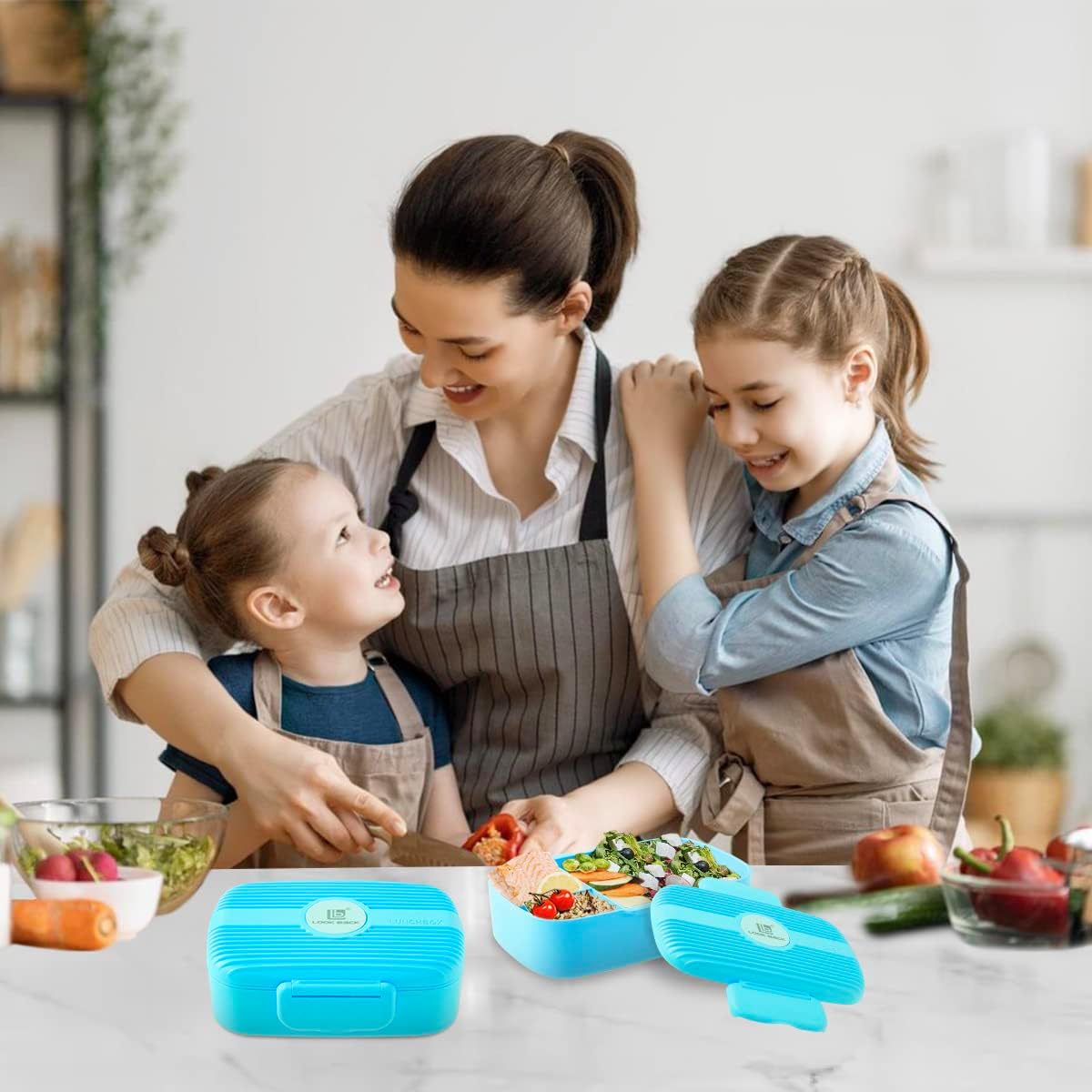 Plaman Lunch Box with compartments, Kids Lunch Box , bento Box Sustainable Leak-Proof, Lunch Box with Cutlery Kindergarten, Salad Box to go for School/Work/Picnic Trips