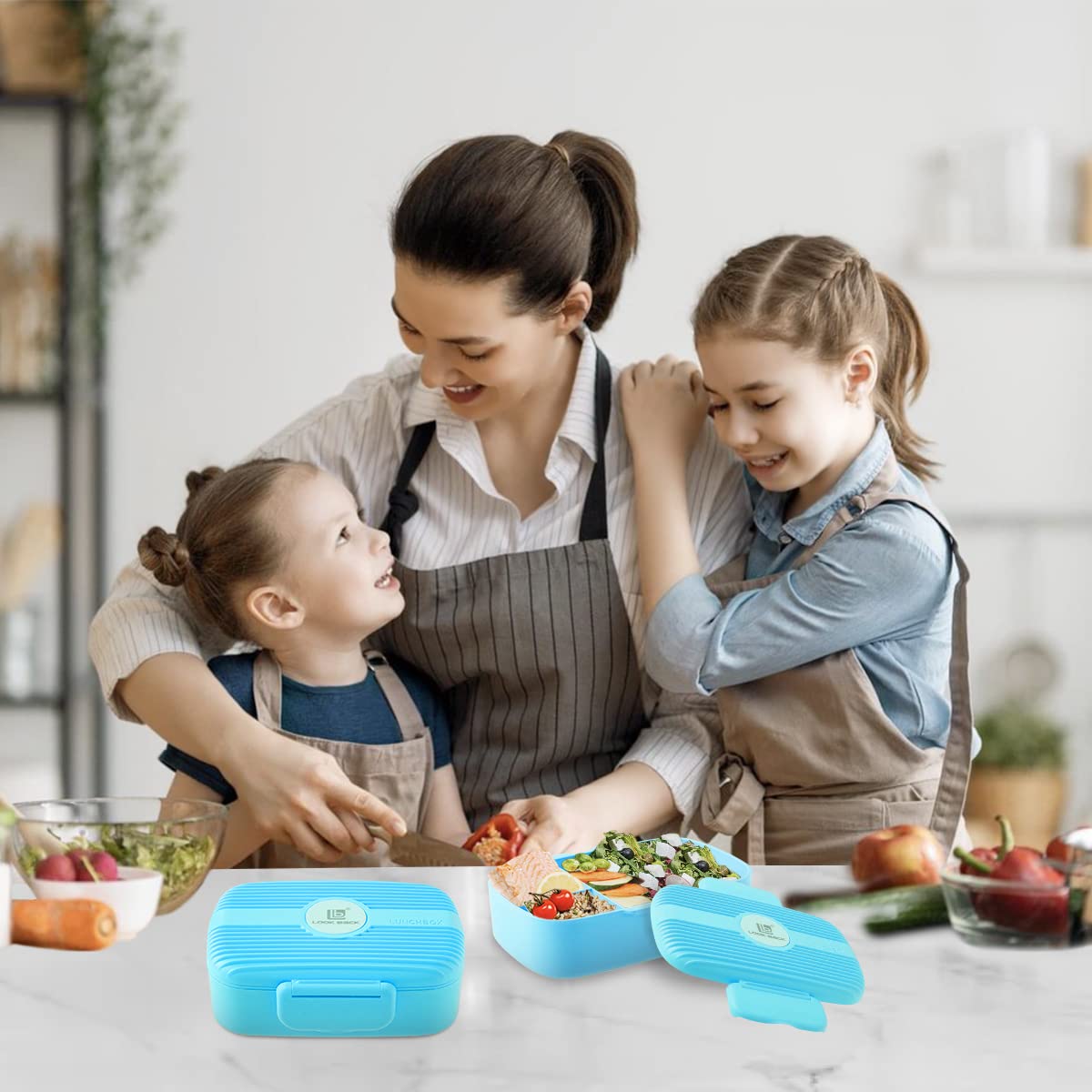 Plaman Lunch Box with compartments, Kids Lunch Box , bento Box Sustainable Leak-Proof, Lunch Box with Cutlery Kindergarten, Salad Box to go for School/Work/Picnic Trips