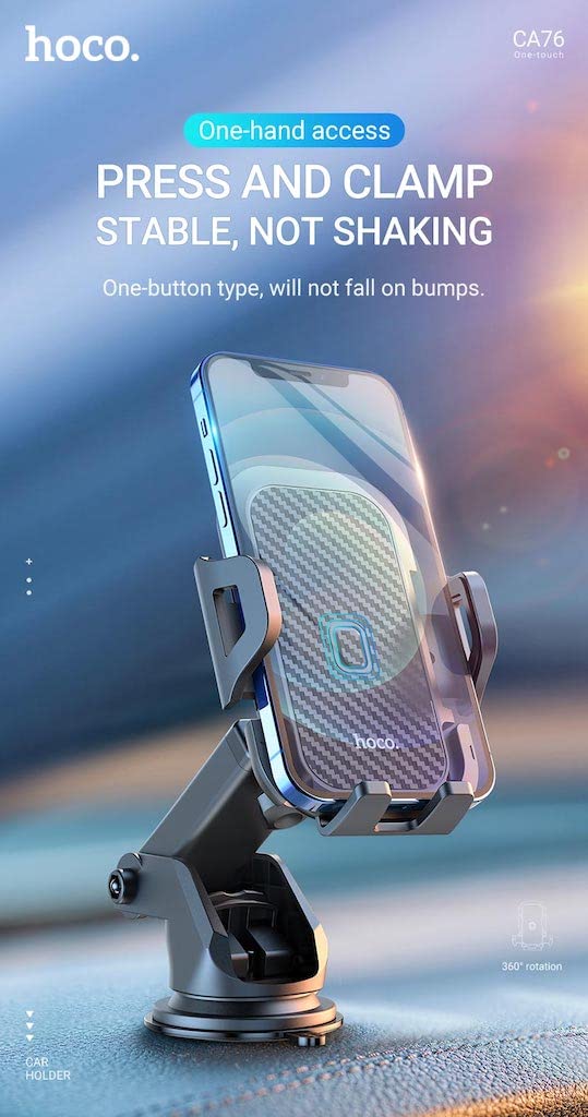 حامل Hoco CA76 Touareg للسيارة، عملي وآمن لتثبيت الهواتف الذكية داخل السيارة. متوافق مع أجهزة iPhone، Samsung، Xiaomi، Oppo، وHuawei، ويسمح بالتحكم بيد واحدة بسهولة أثناء القيادة. – Safqqa Egypt