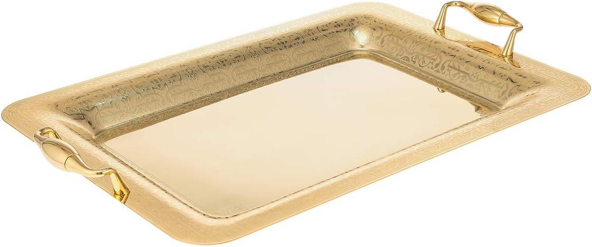 Almarjan Stainless Steel Serving Tray Gold -54.8L x 7.6W x 36.4H centimeters