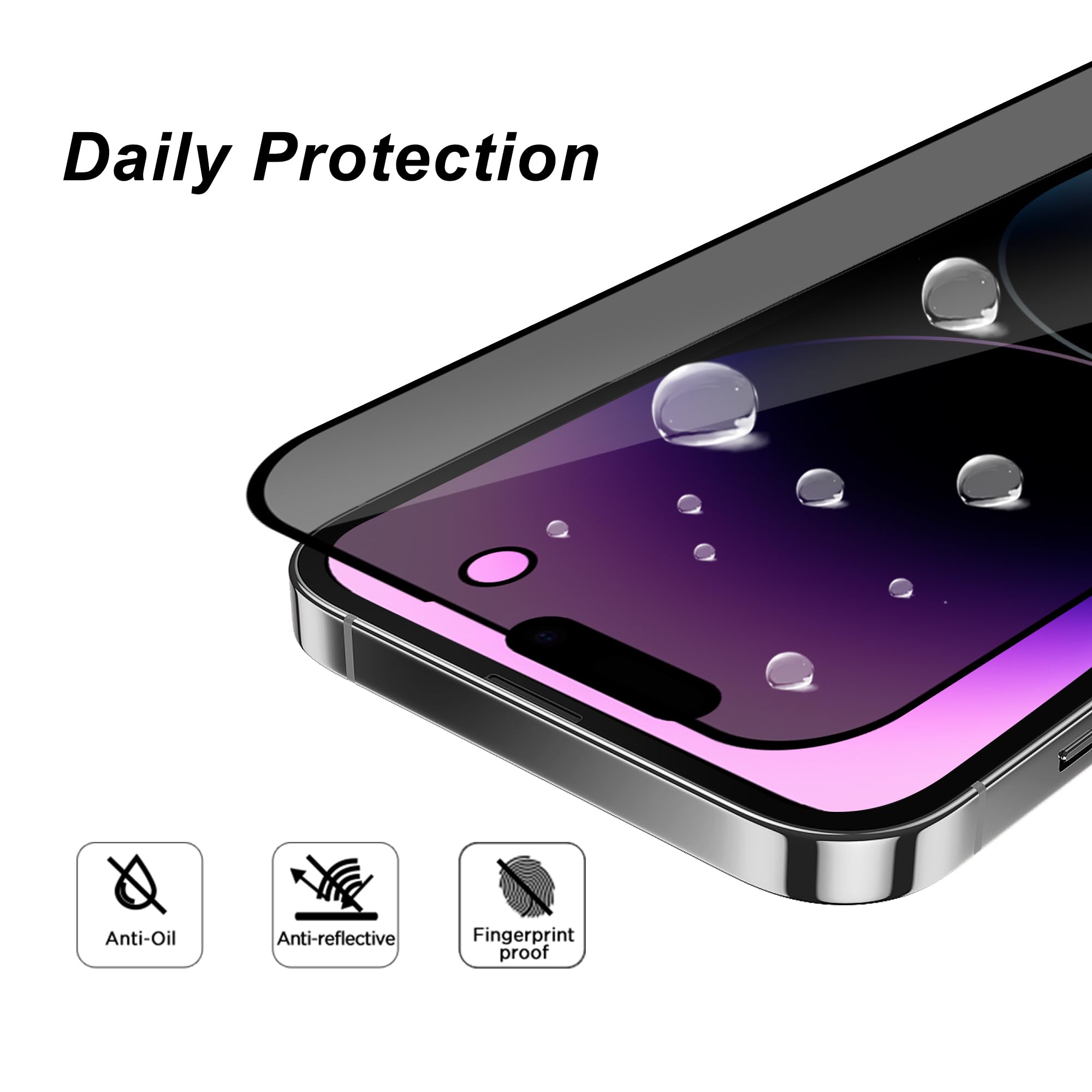 Privacy 9H Tempered Glass Screen Protector With Easy Installation Frame INCLUDED 3D Protector Edge to Edge Protection For iPhone (iPhone 14 Pro Max)