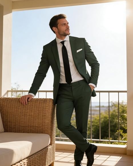 SHUZHXLZANGY Men 2 Piece Suit Regular Fit Green Formal Wedding Suit – Safqqa Egypt