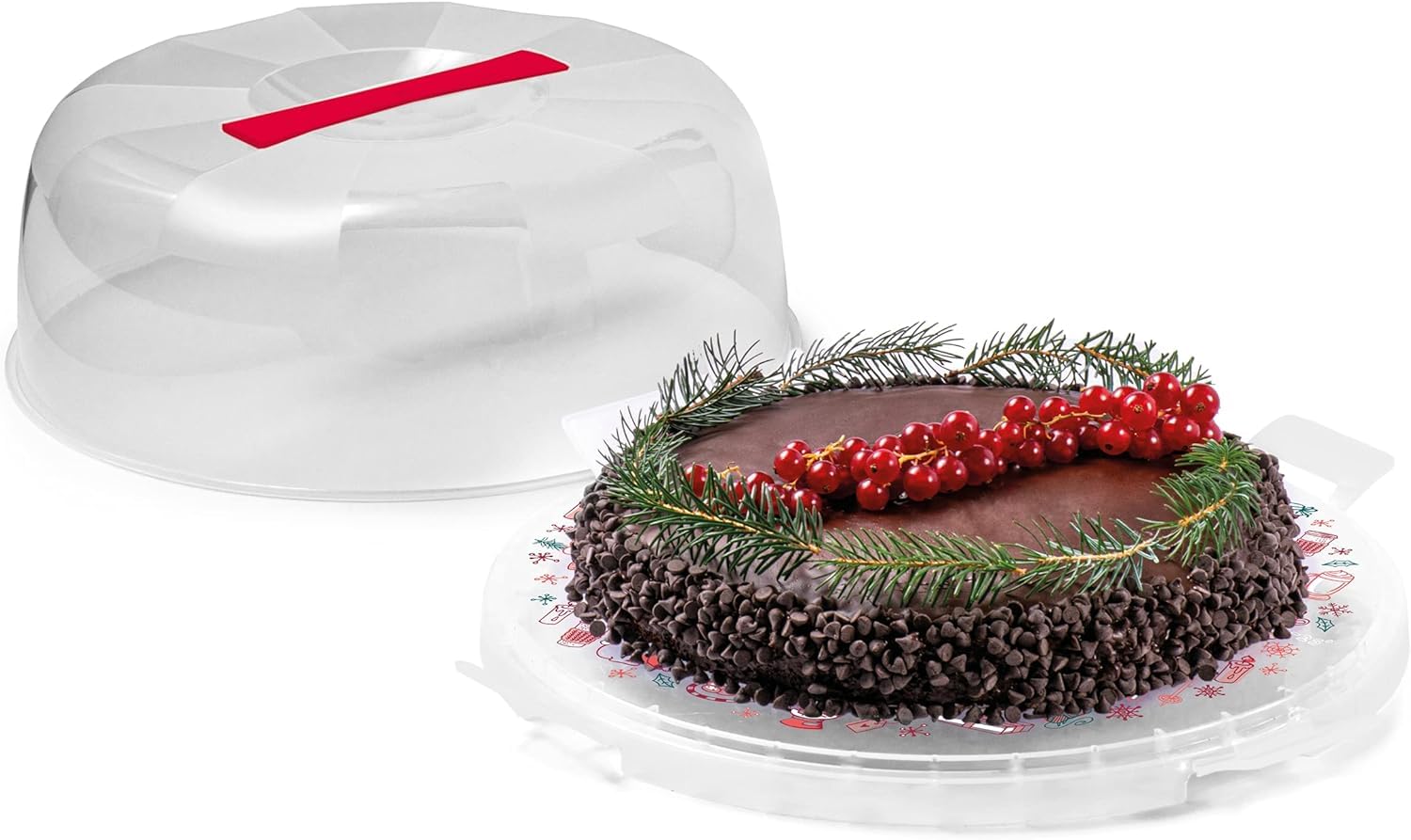 Snips Delice Cake Holder with Lid -Red Color -4 Safety Latches Diameter 28 Made in Italy BPA free