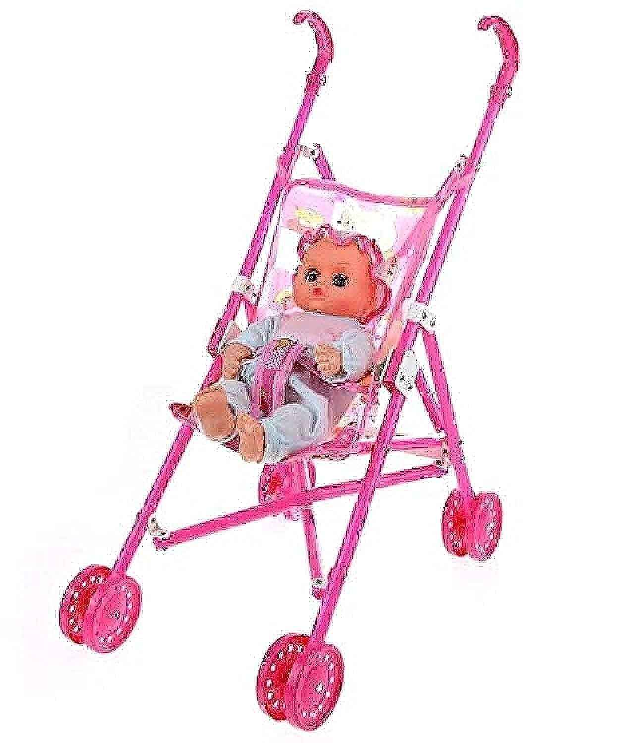 Dolls Buggy Stroller Pushchair Pram Foldable Girls Toy Doll Pram Baby Doll trolley doll - Safqqa Egypt