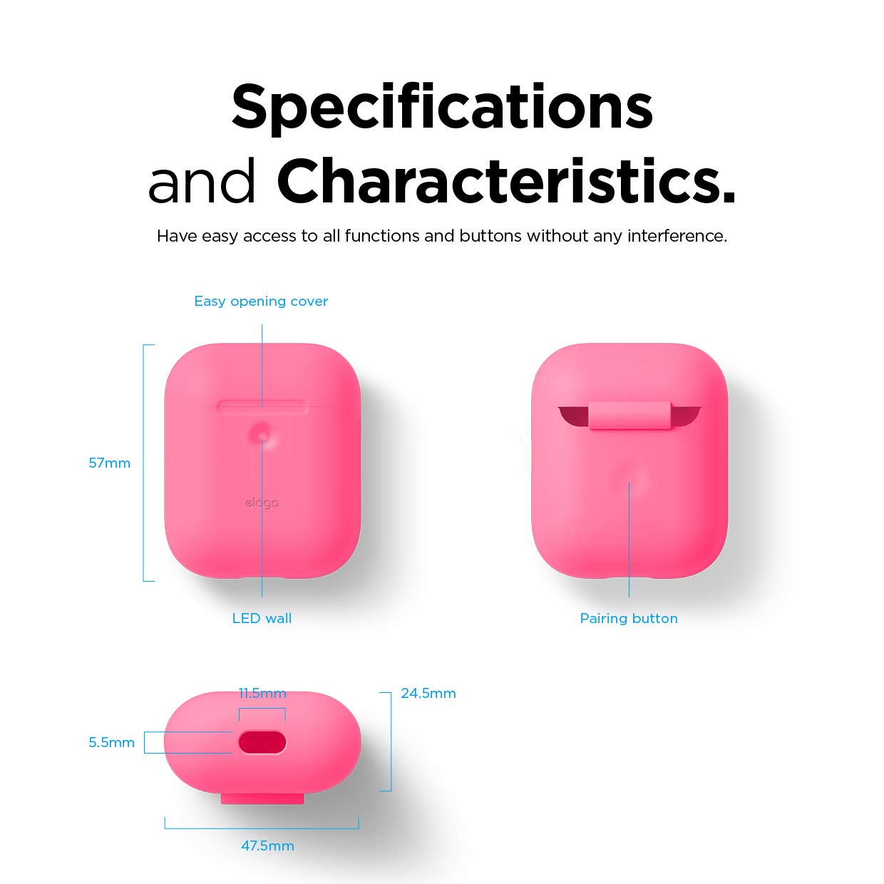 Elago silicone case (compatible with airpods 1 and 2) neon hot pink