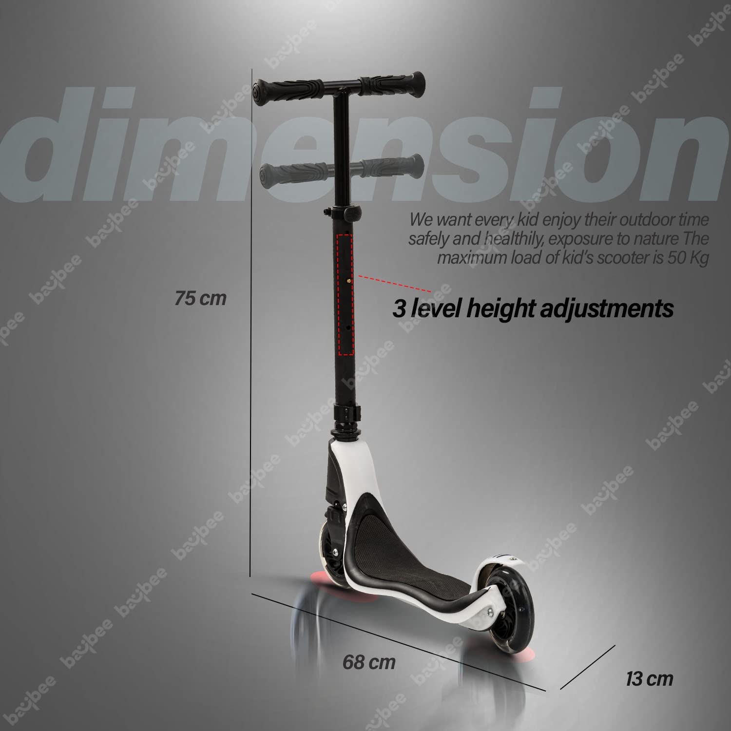 سكوتر بايبي دراكاريس بعجلتين هو وسيلة ممتعة وآمنة للأطفال من عمر 3 إلى 8 سنوات. يتميز بمقبض قابل للتعديل بثلاث مستويات ارتفاع ليناسب نمو الطفل، بالإضافة إلى عجلات PU مضيئة بتقنية LED