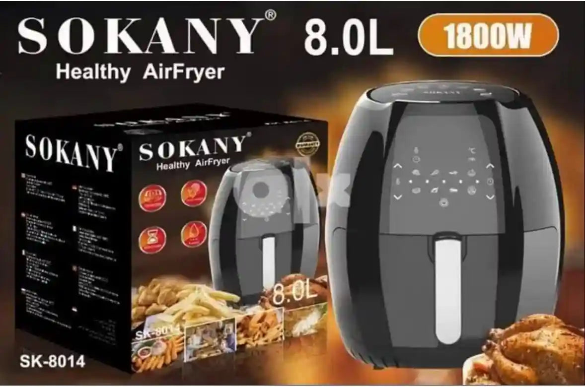 Sokany Oil Free Healthy Air Frying Pan with Digital Touch Screen - 8 Liter SK-8014-Damage Box and Have Scratches - Safqqa Egypt