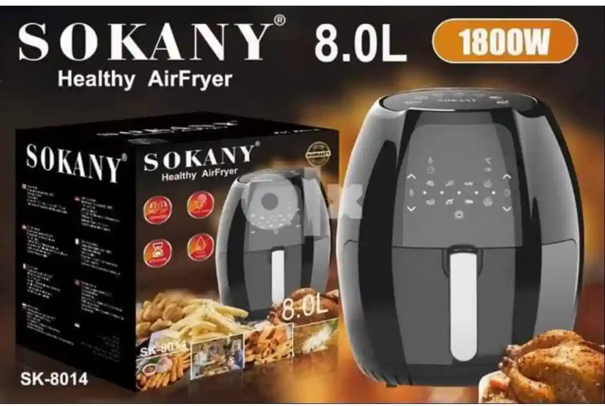 Sokany Oil Free Healthy Air Frying Pan with Digital Touch Screen - 8 Liter SK-8014-Damage Box and Have Scratches - Safqqa Egypt