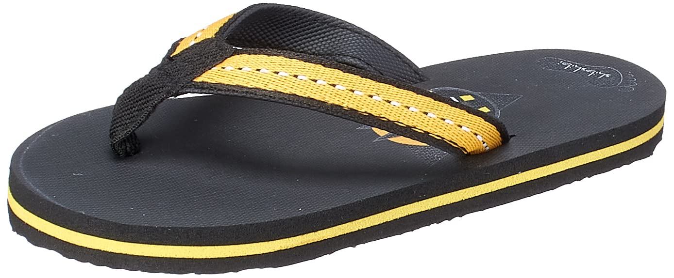 black rubber flip flop slipper for kids with colorful fabric strap - black size: S