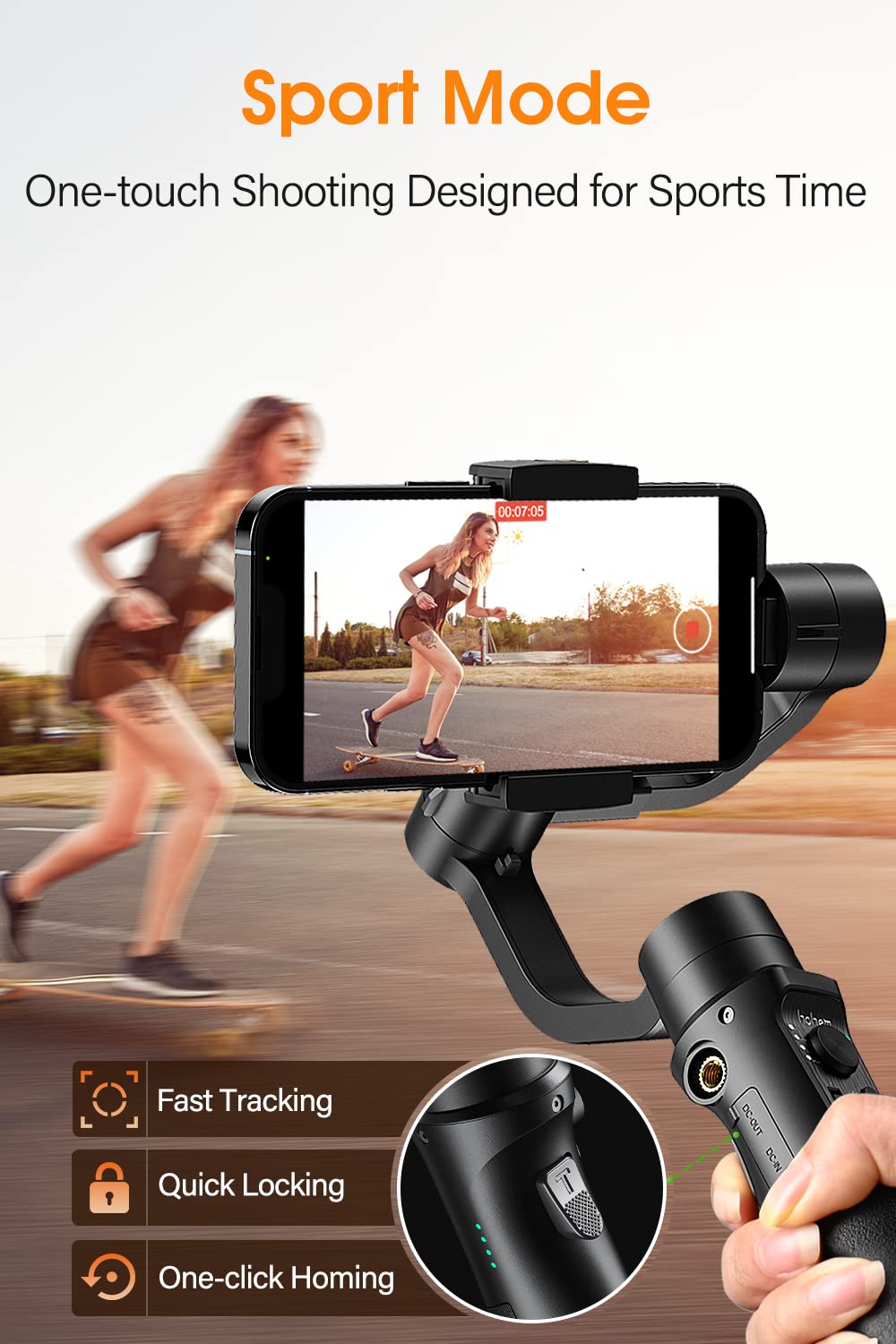 Hohem iSteady Mobile+ 3-Axis Handheld Gimbal Stabilizer for iPhone & Android – Black (ISMP01B)