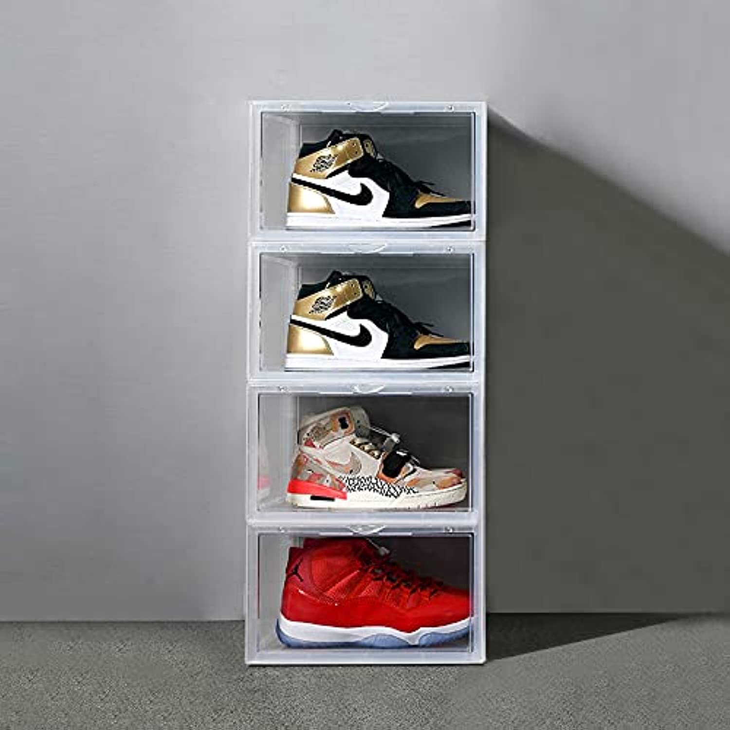 Shoe Box 4 Pack - Side Open with Magnetic door, Transparent, Plastic Storage (4 Open, Clear)