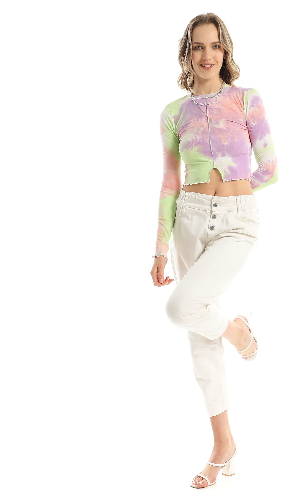 توب Ravin الصيفي للنساء بأكمام طويلة وقصّة قصيرة وتصميم تاي-داي قطعة عصرية ومريحة للاستخدام اليومي