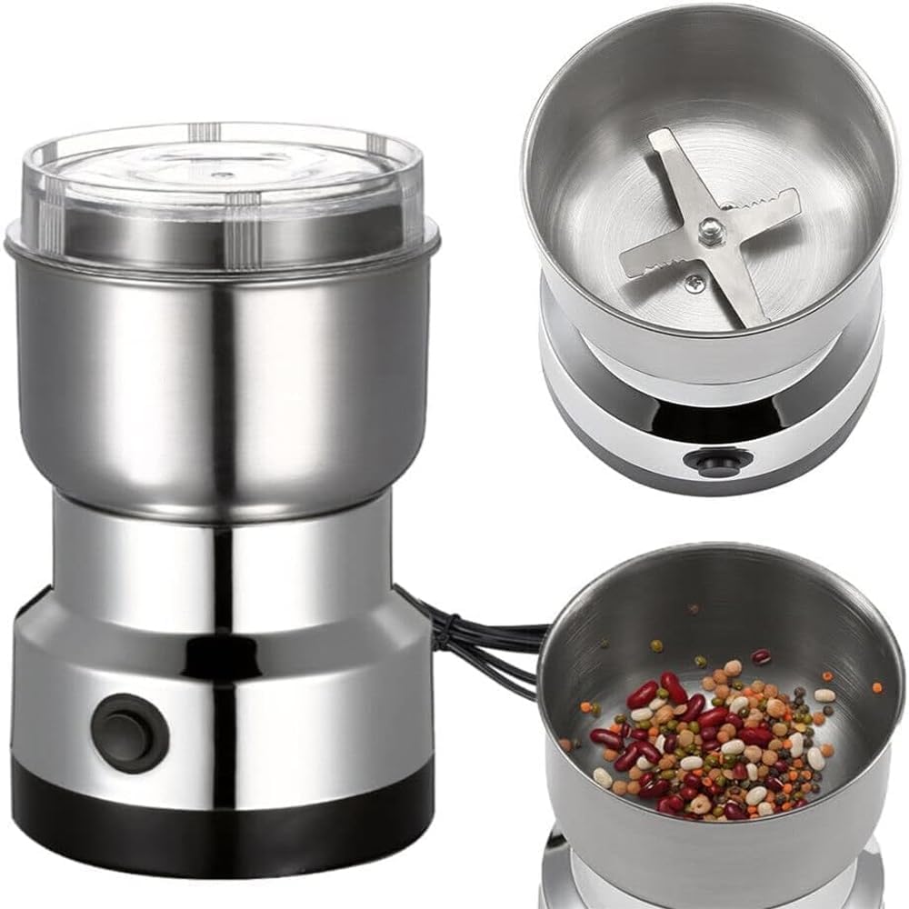 Generic 300W Electric Coffee Spice Grinder, Stainless Steel, Quad Blade, Portable, 300ml Capacity- Have Scrtches- Damage Box - Safqqa Egypt