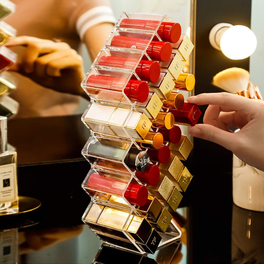 منظم أحمر الشفاه Spaceshoop Insoftb مصمم لتخزين ما يصل إلى 28 أحمر شفاه بطريقة مرتبة وسهلة الاستخدام. مصنوع من مواد متينة وعالية الجودة، 