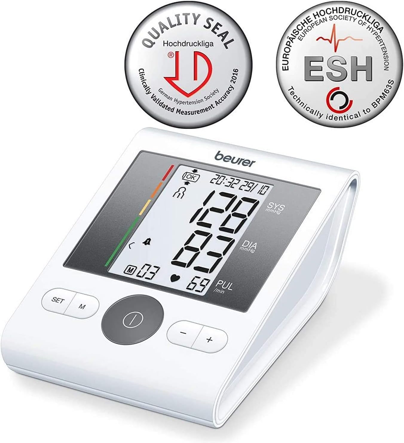 Beurer BM28 Upper Arm Blood Pressure Monitor with Patented Resting Indicator for Accuracy, Cuff Position Assistance and Colour-Coded Risk Indicator - with adapter