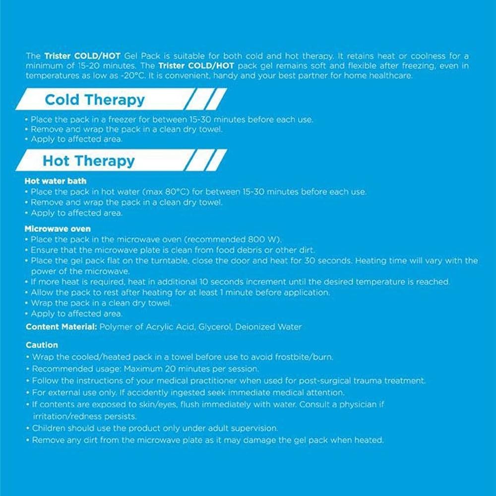 Trister Hot/Cold Gel Pack Large TS-515HC-L - Microwavable & Freezable Reusable Pain Relief - 30x25cm - Flexible for Fever, Migraines, Sports Injuries