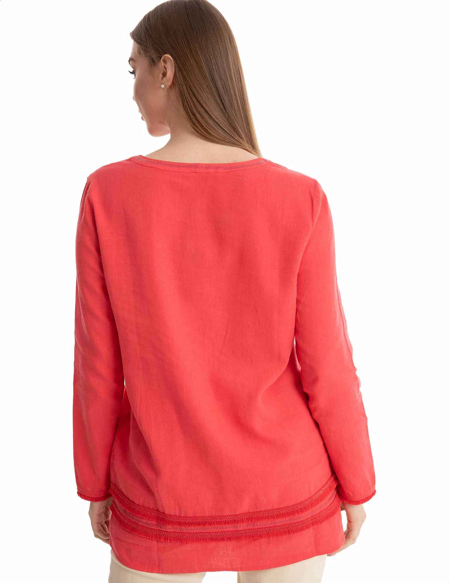 Dalydress Cotton V-Neck Long Sleeves Fringe Detail Blouse for Women - Safqqa Egypt