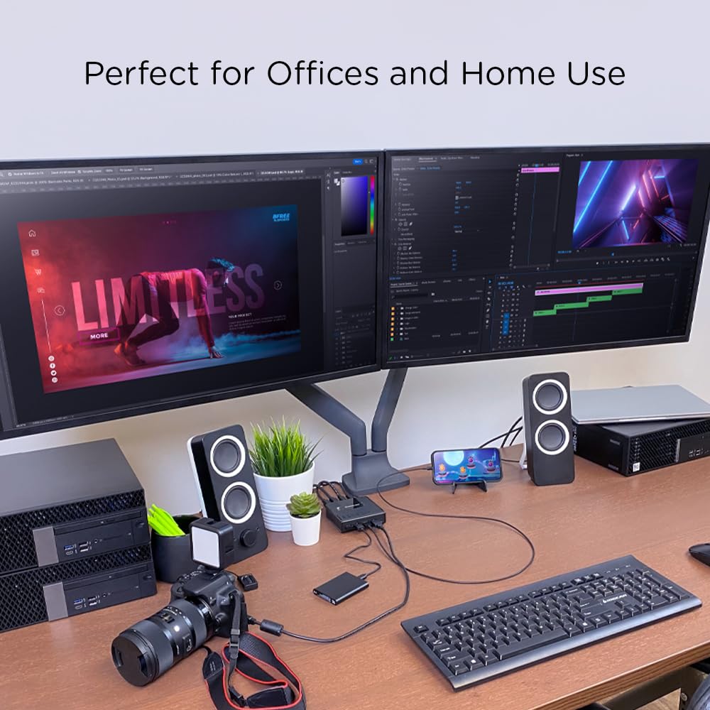 جهاز IOGEAR Peripheral Sharing Switch إمكانية مشاركة أجهزة USB بسهولة بين جهازين كمبيوتر بضغطة زر واحدة.