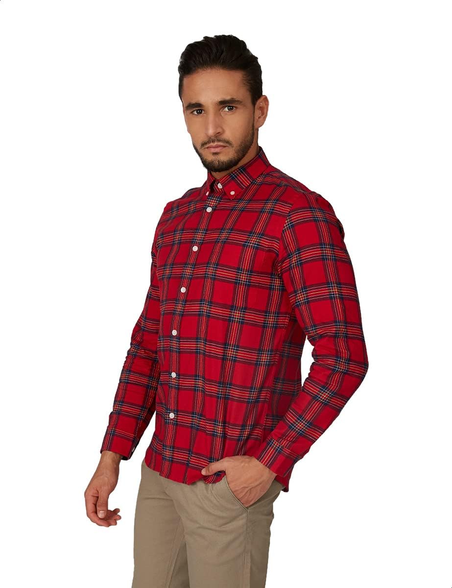 Splash Long Sleeves Plaid Button-Down Shirt for Men
