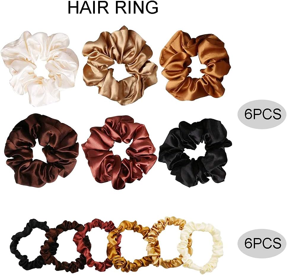 12 Pcs Satin Hair scrunchies, Colorful Silk Scrunchies Elastic Hair Tie Hair Band for Women Girls Teens Thick Thin Curly Hair