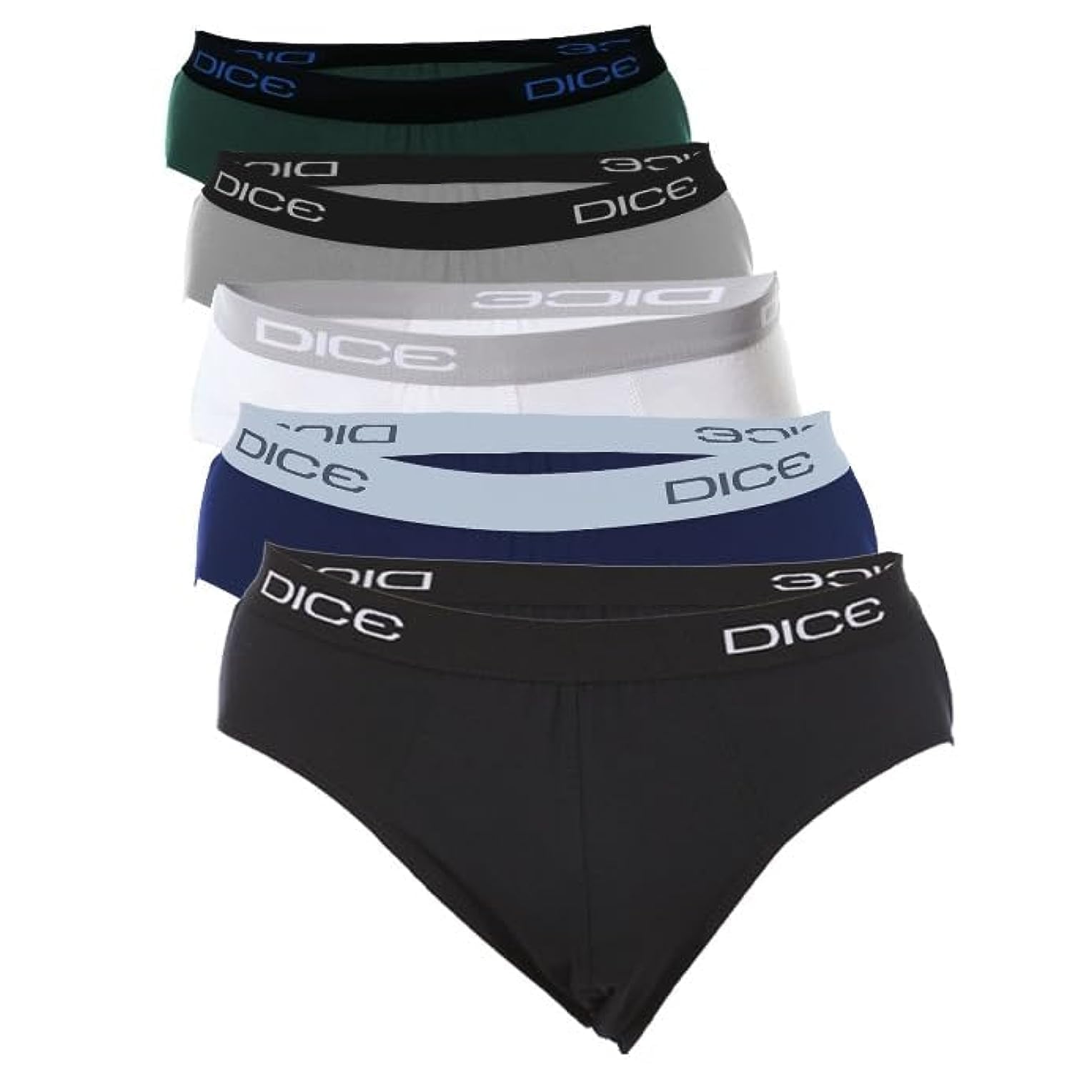 Dice Mens Bundle of 5 Contrast Elastic Waist Solid Briefs